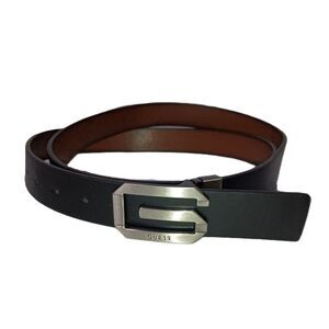 GUESS Men's Black Synthetic Leather Belt Silver G-Buckle - 54 to 56 Inches